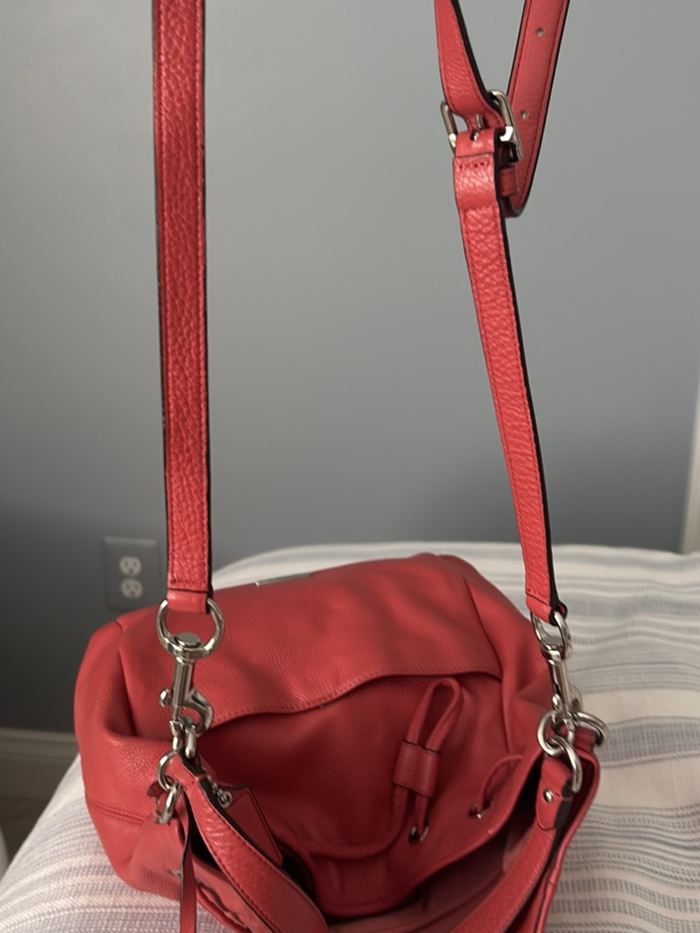 Coach Red Pebbled Leather Drawstring Shoulder Bag - Picture 4 of 8